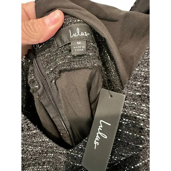 NWT Lulus Black 100% Polyester Tweed Wide-Leg Jumpsuit Size M - Picture 4 of 5